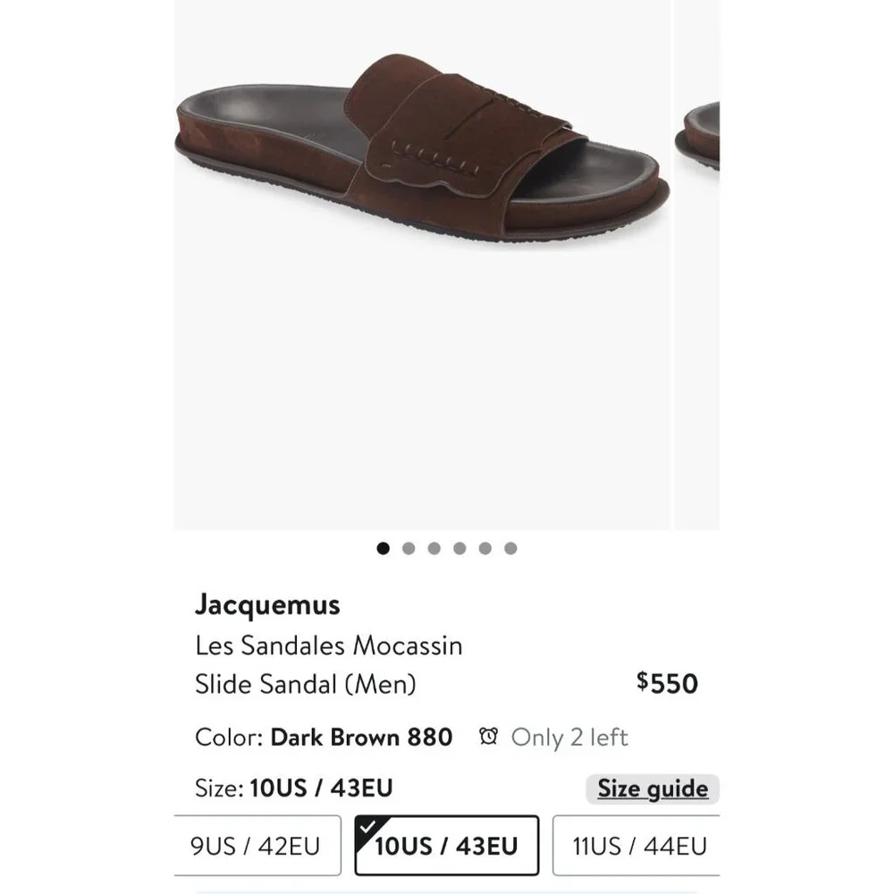 Jacquemus Les Brown Suede Men Sandals Leather Slides Size 43 US10